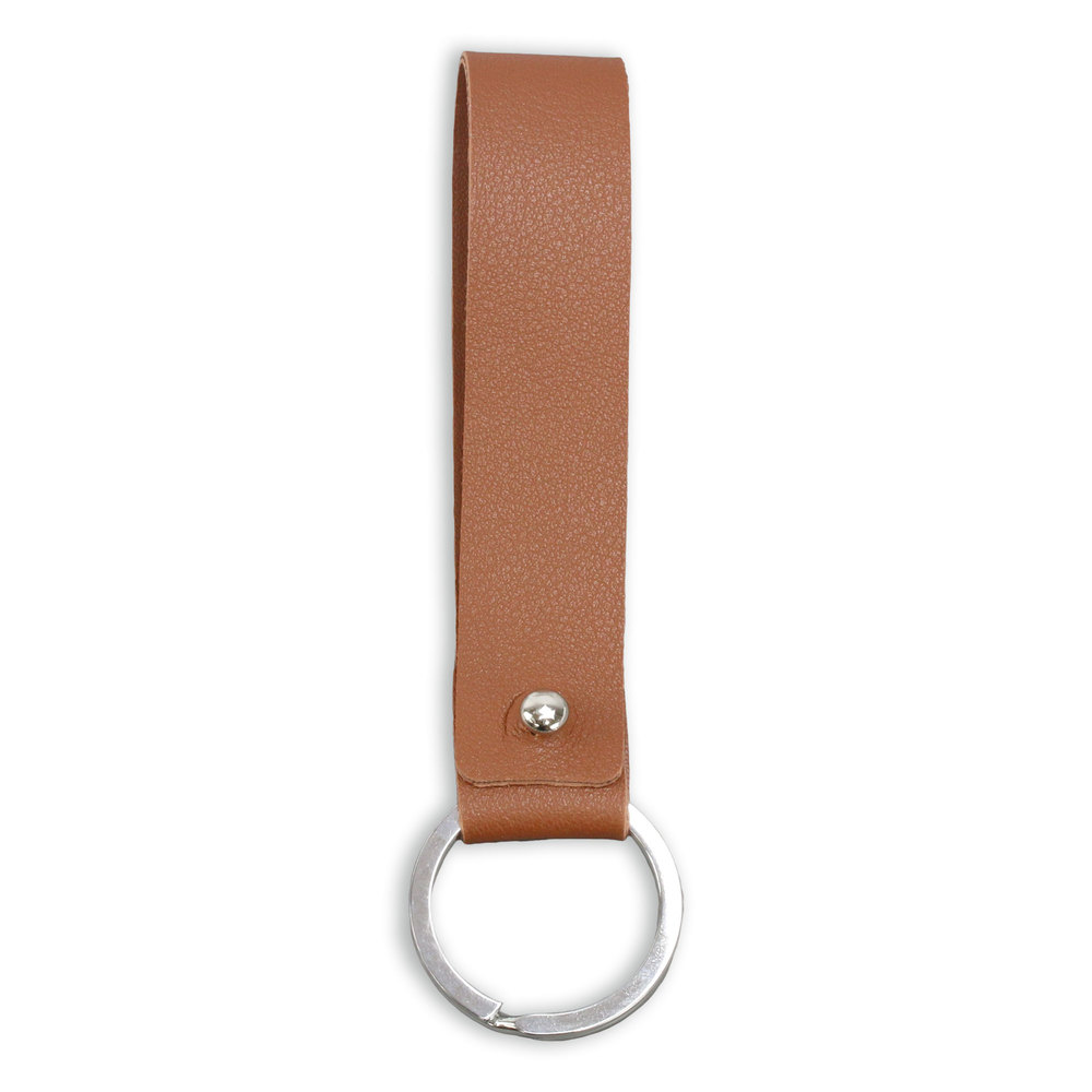 Rivets and Findings Base Metal Key Ring with Brown / Coffee Color Faux Leather Strap